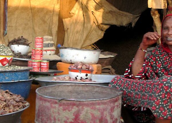 Woman selling grains at food market in Chad